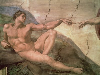 The Creation of Adam, from the Sistine Ceiling, 1511 (pre-restoration) by Michelangelo Buonarroti